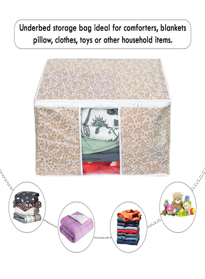 PrettyKrafts Set of 3 Non Woven Underbed Storage Bag with Handles, Clear Window & Zipper Lock | Quilt, Comforter & Blanket Cover Organiser | Foldable Cloth Storage Closet Bag (62x45x30cm, Golden) - Image 3